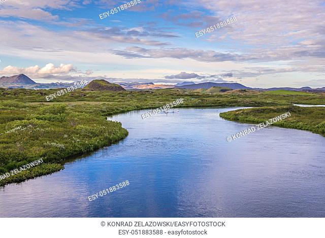 Graenilaekur river in Lake Myvatn area in Iceland