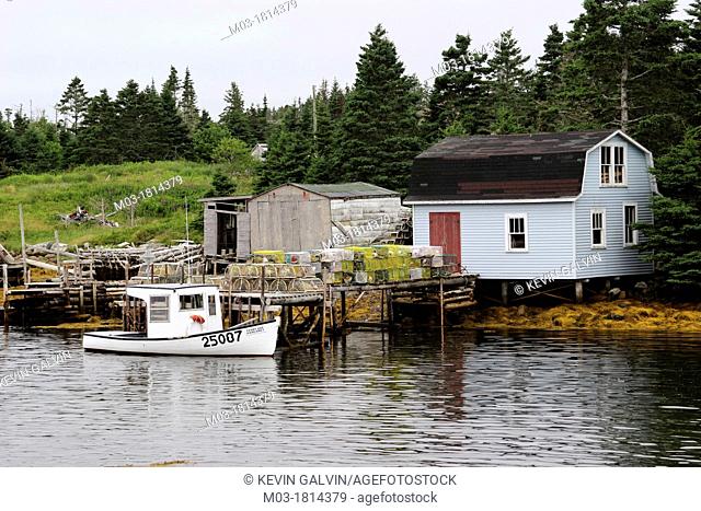 Canada, Nova Scotia, Eastern Shore, Atlantic Coast, Maritime Provinces, small port, lobster boat, dock