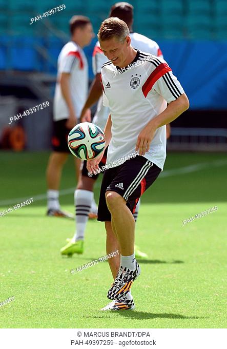 Bastian Schweinsteiger in action during a training session of the German national soccer team at the Arena Fonte Nova Stadium in Salvador da Bahia, Brazil