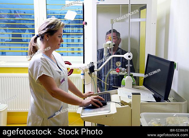 Spirometry, test of lung function, nurse examines a patient, Karlovy Vary, Czech Republic, Europe