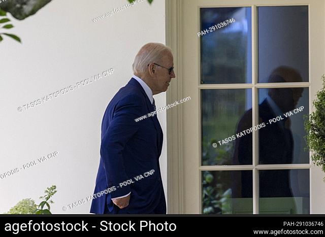 United States President Joe Biden walks into the oval house at the White House in Washington, D.C. on Monday, June 13, 2022