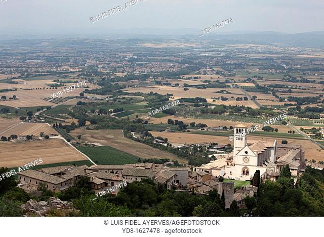 Panoramic view, Italy, Umbria, Assisi, The San Francesco d&39, Assisi basilica