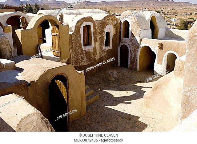 Tunisia, Ksar Hadada, ton-vaults, renovates, South-Tunisia, Berber-village, constructions, 'Ghorfa', formerly silos, sight destination symbol destination...