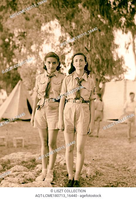 The vintage season Zikh'ron Ya'aqov, July 24, 1939. Young Maccabee girls in their camp in uniform after working. 1939, Israel, Zikhron Ya?a?ov