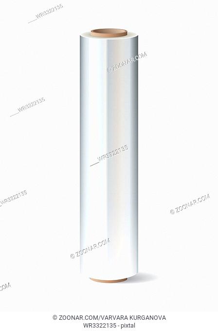 Roll of wrapping plastic stretch film on white background. Vector illustration