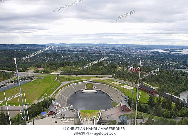 View from the top of Holmenkollen Ski Jump, Holmenkollen, Oslo, Norway, Scandinavia, Europe