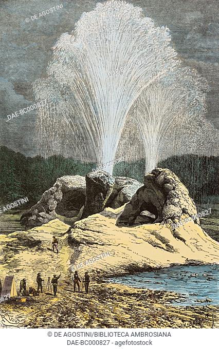 Grotto geyser, Yellowstone, drawing by Edouard Riou (1833-1900) from a photograph, from The US National Park described by Ferdinand Vandeveer Hayden (1829-1887)