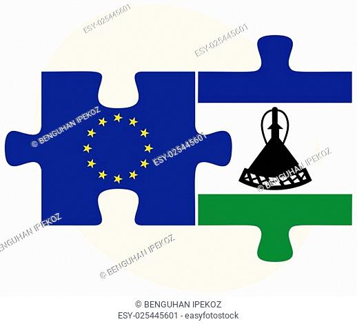 European Union and Lesotho Flags in puzzle isolated on white background