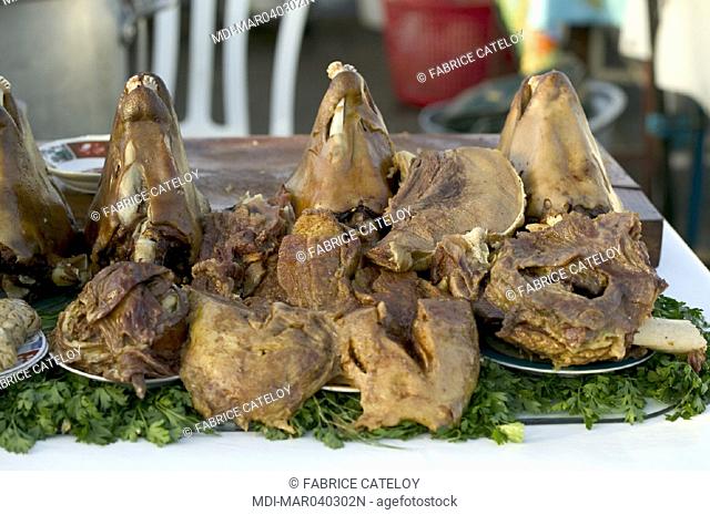 Jemaa El Fna place - Lamb's heads and tongues on a stand
