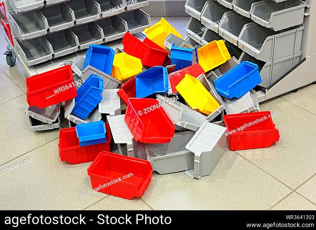 Big Bunch of Colourful Plastic Bins and Tubs