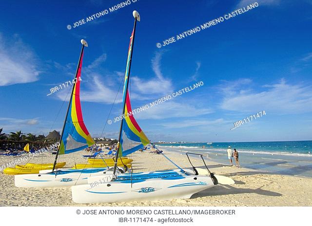 Catamarans at Maroma beach, Caribe, Quintana Roo state, Mayan Riviera, Yucatan Peninsula, Mexico, Central America