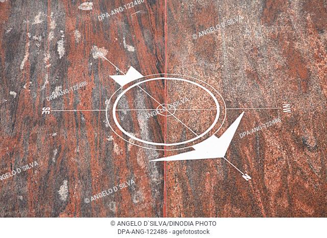 Design of compass on the floor showing directions of North ; South ; South East ; North West outside Dhyana Mandapam at Swami Vivekananda Rock Memorial ;...
