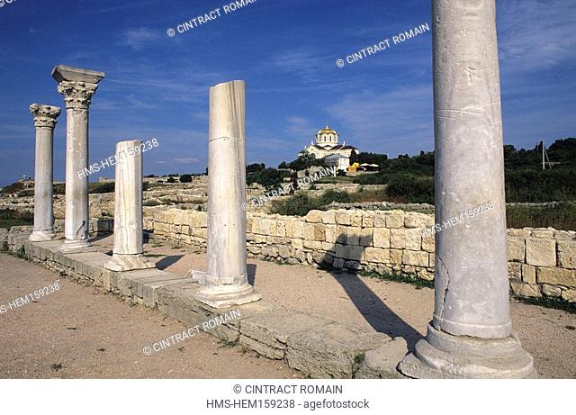 Ukraine, Crimea, Sebastopol, marble columns of the Greek town of Chersonese