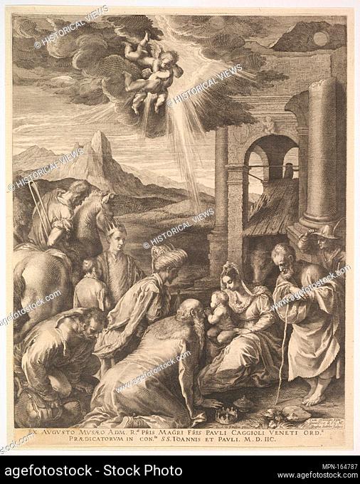 Adoration of the Magi. Artist: Raphael Sadeler I (Netherlandish, Antwerp 1560-1628 Venice (?)); Artist: After Jacopo Bassano (Jacopo da Ponte) (Italian