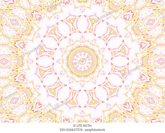 Abstract geometric seamless background. Delicate circle ornament in pink, yellow, violet, pastel red and light brown shades, ornate and dreamy