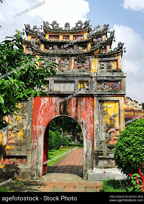 03 March 2023, Vietnam, Hue: Historical gate in the citadel of Hue. Hue Citadel was the former residence of the emperors of the Vietnamese Nguyen Dynasty in the...