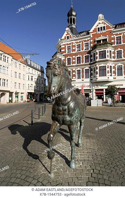 Berlin  Germany  Equestrian sculpture 'Horse' on Schlossplatz, Kopenick, by Alessandro La Rocca 2007