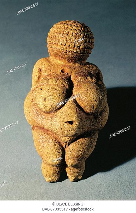 Prehistory - Austria - Paleolithic - Gravettian - The Venus of Willendorf made of limestone  Vienna, Naturhistorisches Museum (Natural History Museum)