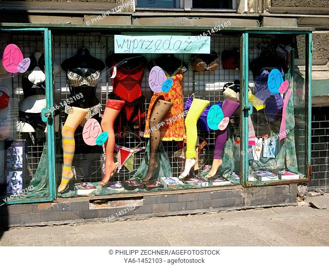 Tights and underwear in a shopwindow in Szczecin, Poland