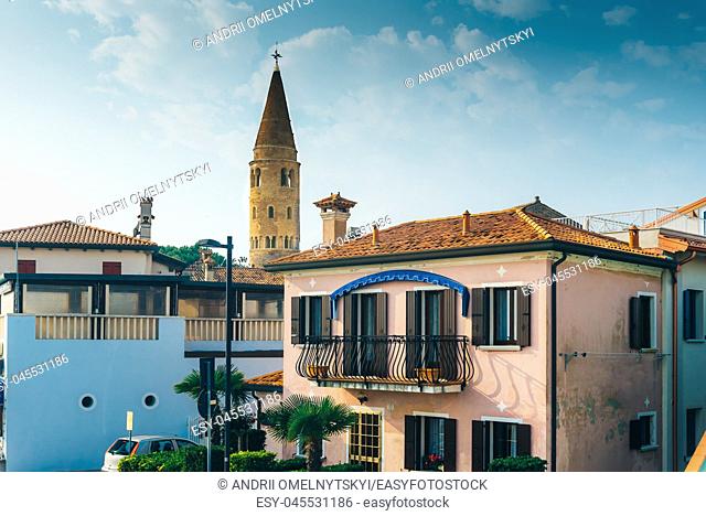 Belltower Duomo Santo Stefano on the seacoast coast in Caorle Italy