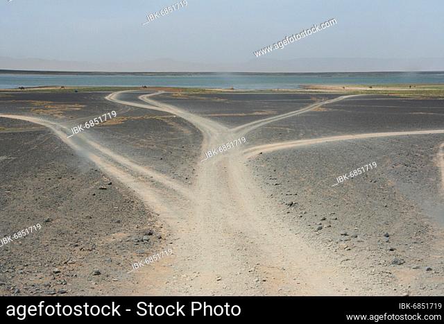 Slopes in the Sahara at the temporary desert lake Dayet Sri near Merzouga (Morocco)