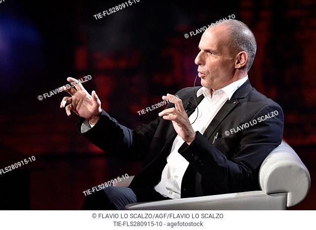 The Greek political Yanis Varoufakis at tv show Che tempo che fa, Milan, ITALY-27-09-2015