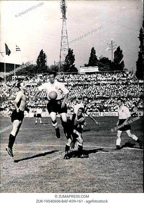 Jun. 06, 1954 - England ?¢‚Ç¨‚Äú Uruguay 2:4. Hereby the British team lost its place in the World championships. Picture spotlights a scene of the...