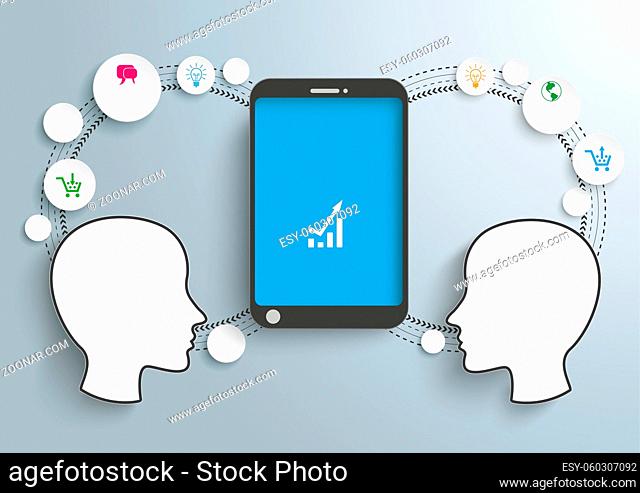 Infographic with 2 heads and smartphone on the gray background. Eps 10 vector file