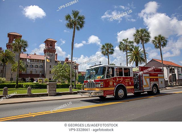 rescue fire truck in front of Lightner museum