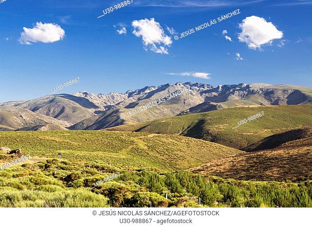 Mountains of the Sierra de Gredos Regional Park view from Peña Negra pass, that cross the Sierra de Villafranca  At the end of the image the massif of Almanzor...