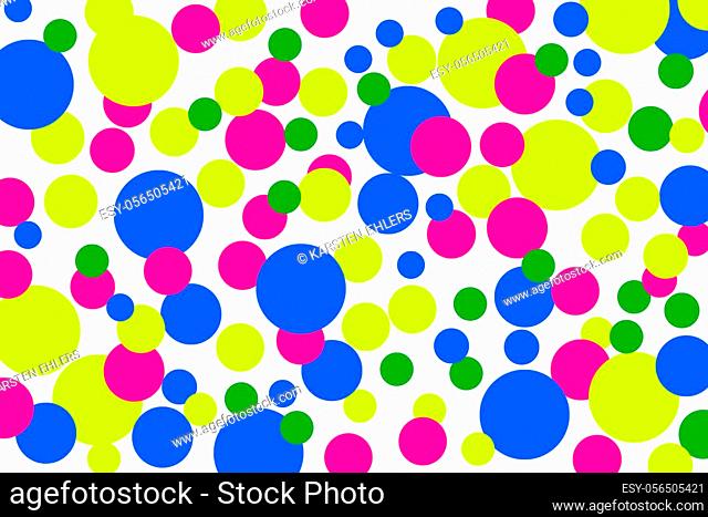 Happy white background with yellow, green, blue, pink circles