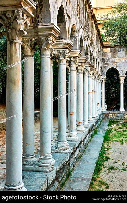 Columns of Chiostro di Sant'Andrea monastery in Genoa (it. Genova), Italy