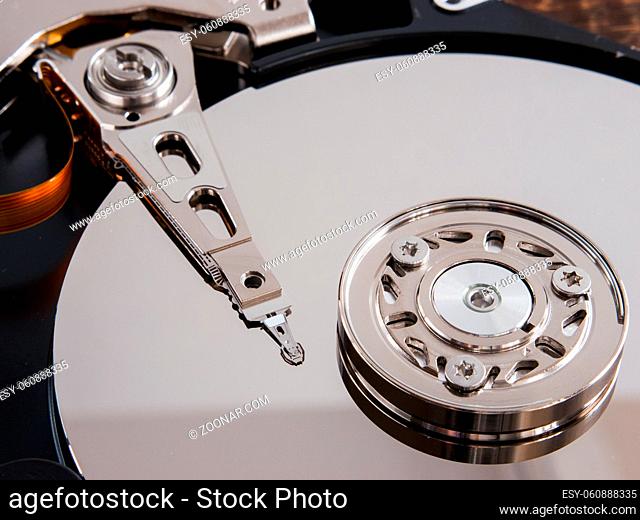 open hard disk drive close-up. IT concept