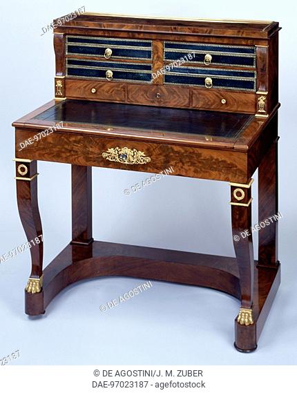 Small Directoire style mahogany writing desk decorated with gilt and chiselled bronze. France, late 18th-early 19th century.  Private Collection