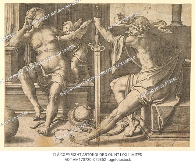 Mars, Venus and Cupid, 1530, Engraving, sheet: 7 3/8 x 9 5/8 in. (18.7 x 24.4 cm), Prints, Lucas van Leyden (Netherlandish, Leiden ca