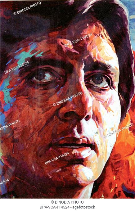 Portrait of South Asian Indian Bollywood actor Amitabh Bachchan by Prithvi soni for film Ajooba NO MR
