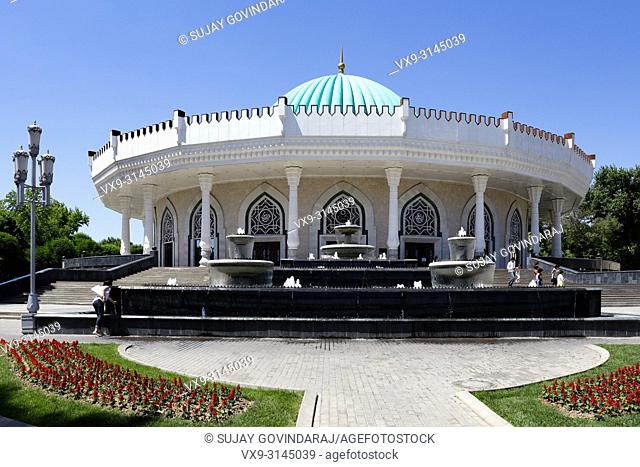 Tashkent, Uzbekistan - May 12, 2017: People and children visiting the famous Amir Timur museum in the city