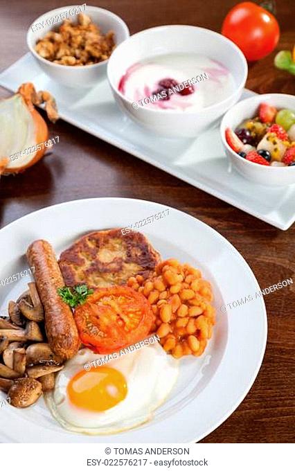 English vegetarian breakfast and granola