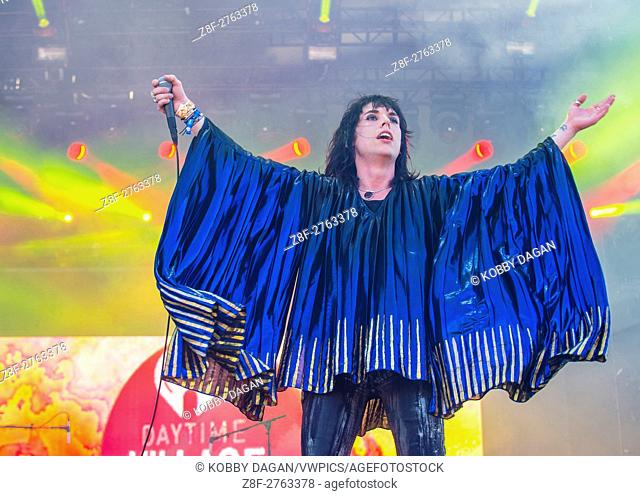 Singer Luke Spiller of The Struts performs on stage at the 2015 iHeartRadio Music Festival at the Las Vegas Village in Las Vegas, Nevada