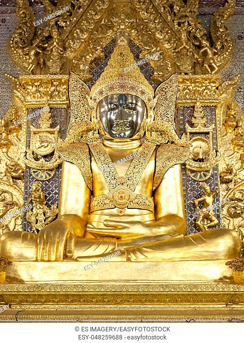 Golden statue of the Buddha at Mahamuni Paya (Mahar Myatmuni image) temple in Mawlamyine