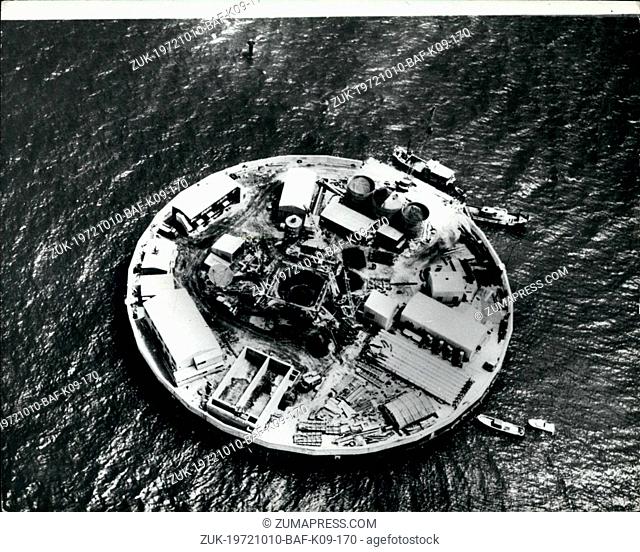 Oct. 10, 1972 - Man-made island off Japan's coast. The milke man-made island 90-meters in diameter built in airake bay, six kilometers off the Japanese coast in...