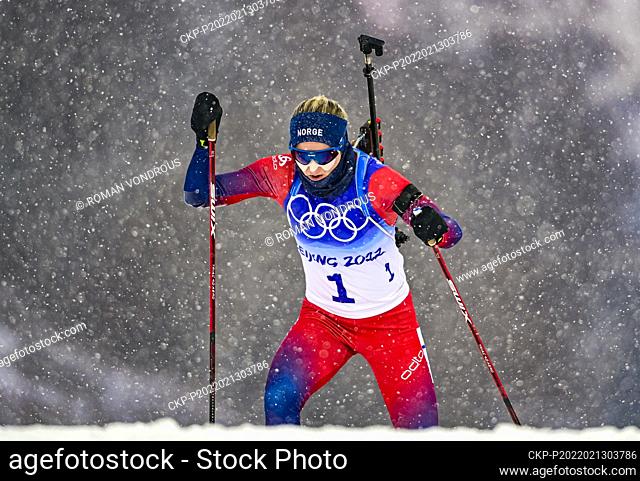 Marte Olsbu Roiseland of Norway competes during the women's 10-kilometer biathlon sprint competition at the 2022 Winter Olympics in Zhangjiakou, China
