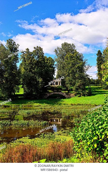 Summer landscape of the Pavlovsk garden, Apollo Colonnade