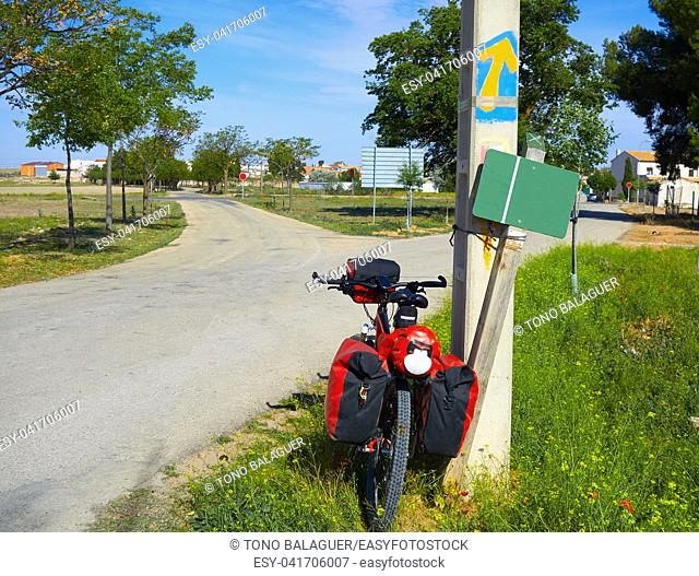 El Toboso don Quijote track sign and bike Saint James Way in Toledo Spain