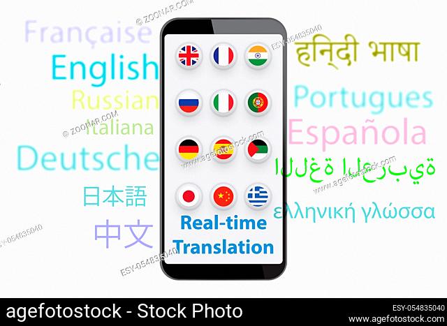 Concept of real time translation with smartphone app - 3d rendering