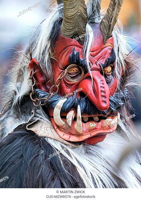 Krampuslauf or Perchtenlauf during advent in Munich, an old alpine tradition taking place during christmas time in Bavaria, Austria and South Tyrol