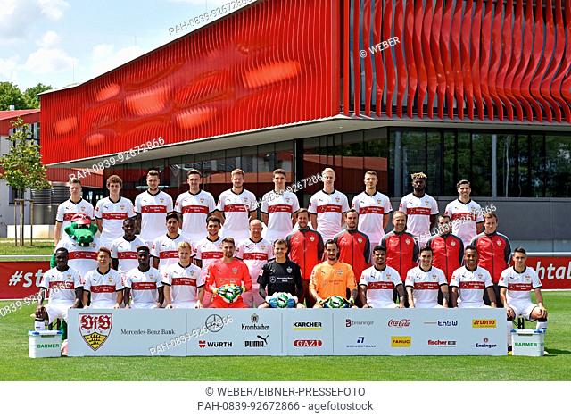German Bundesliga, official photocall VfB Stuttgart for season 2017/18 in Stuttgart, Germany: (front row L-R) Chadrac Akolo, Takuma Asano, Ebenezer Ofori