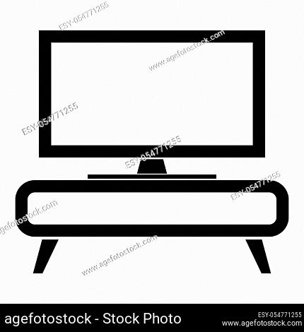 TV set on the cupboard commode bedside table Home interior concept icon black color vector illustration flat style simple image