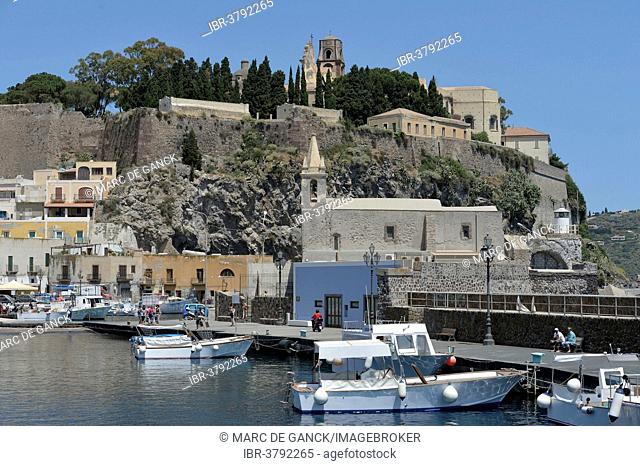 Harbor of Lipari town, Lipari island, UNESCO World Heritage site, Aeolian Islands, Italy