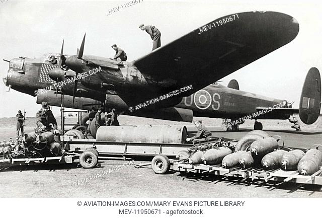 A 467 Squadron Royal Air Force RAF Avro 683 Lancaster B-1 Parked Loading Bombs During WW2